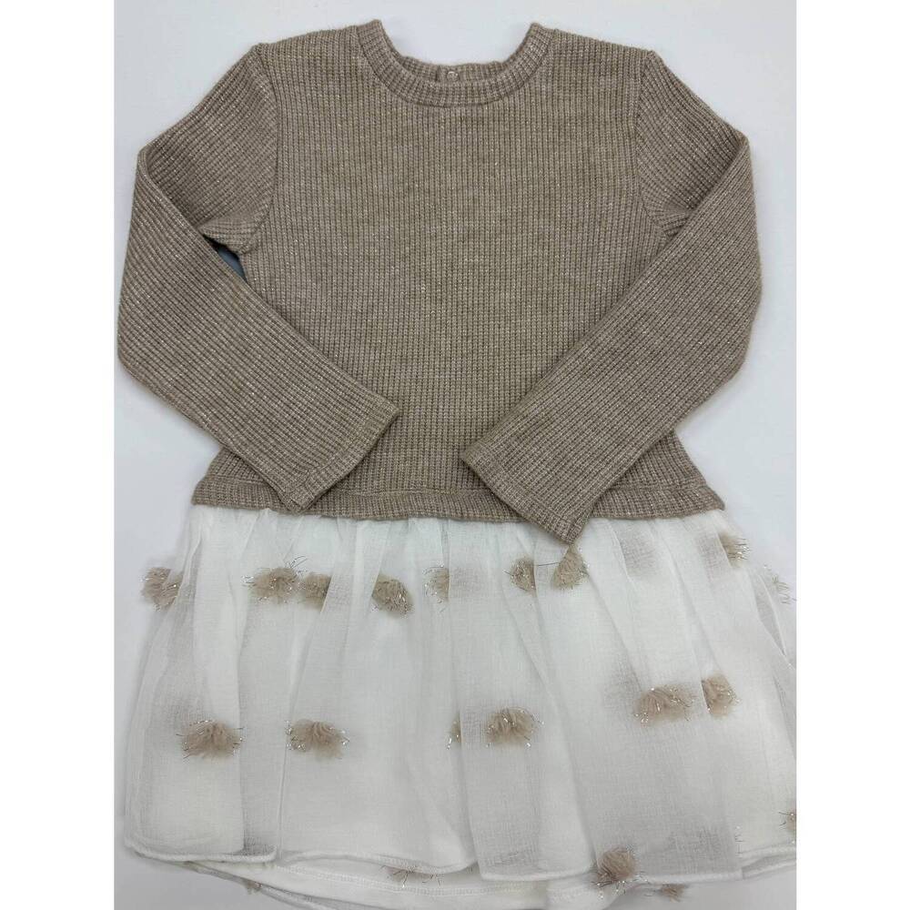 NEW EMC kid's waffle knit tulle dots dress in soft beige